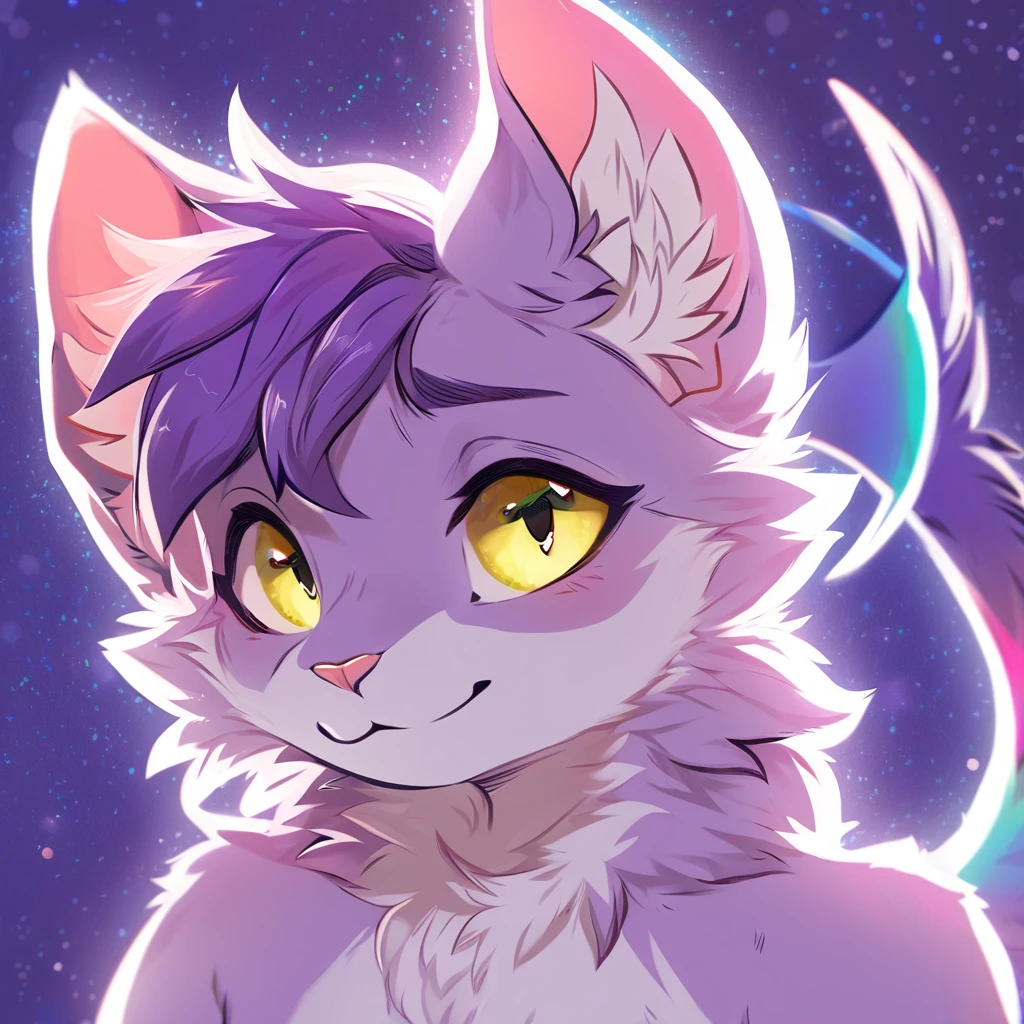 adult, feline, mammal, anthro, anthropomorphic, cat, striped, fur, striped_feline, fur, male, light_purple_fur, purple_hair, fluffy, white_chest, shy, small_pupils, digital_art, high_resolution, high_res, detailed, hand-drawn, pencil_lines, head_visible, background, neck_visible, seductive_face, detailed_line_work, profile_picture, head_visible, neptune_background, purple_background, cute, white, posing, finger_paws, dream_pose, headshot, head_only, small_pupils, seductive_face, tufts, paws, chest, glossy_fur, vibrant_colors, expressive_eyes, elegant_pose, high_quality
