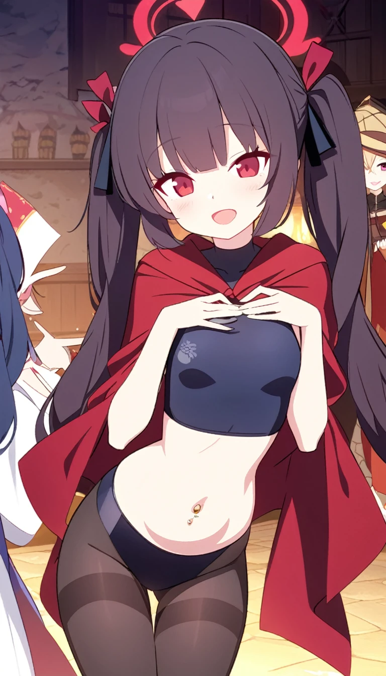 First place girl,Dark blue twin tails,Soothing,Red eyes,black,镂空Bodycon swimsuit,Pantyhose,半透明Black Silk,Smile,蓝色Bodycon swimsuit,Bodycon swimsuit,wizard帽,belly button,Navel,Black Silk,middle Ages,shawl,wizard,Infatuation,Tempting