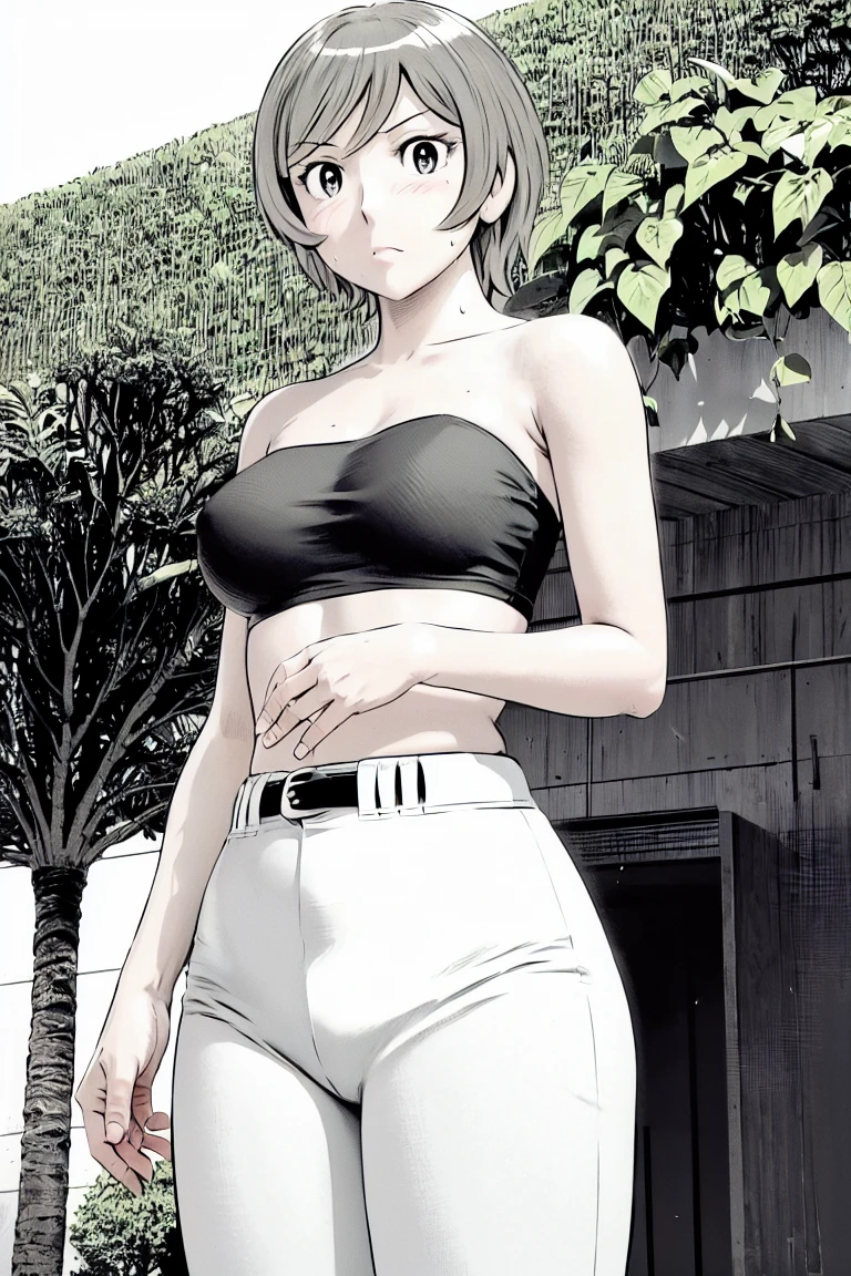 (Baseball uniforms:1.2),
blonde, (short hair:1.2),White trousers、Black belt、((Illustration of people))、Tube top bra、
View your viewers,, (Highest quality:1.3), White pants、Outdoor、baseball ground、ground、soil、blue eyeasterpiece、Highest quality)、Highest quality, Ultra-high resolution, (((masterpiece))), alone, Sweat、Big eyes、Large breasts、Torn clothes、 Fully exposed、Nipples、One Girl, Front view、Embarrassed face、Bronze colored hair、((short hair))、Stand up straight、Cowboy Shot