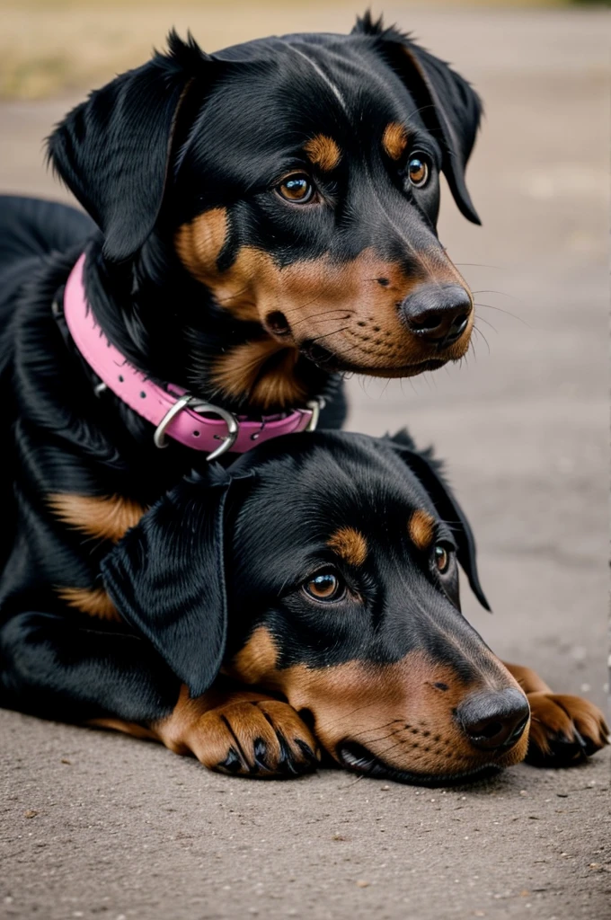 Female dog which is a mix of a black dachshund and a beauceron, the dog has the face color of the sausage