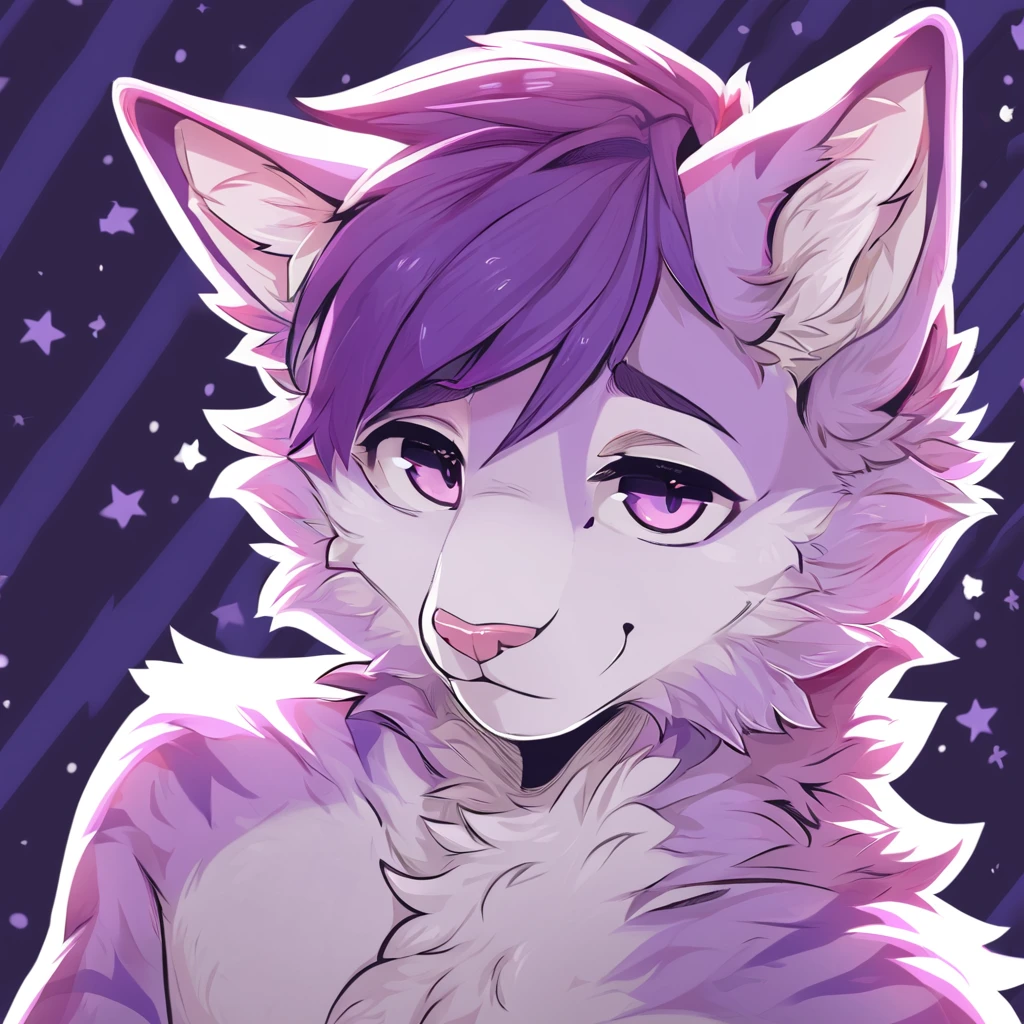 adult, feline, mammal, anthro, anthropomorphic, cat, striped, fur, striped_feline, fur, male, light_purple_fur, purple_hair, fluffy, white_chest, shy, small_pupils, digital_art, high_resolution, high_res, detailed, hand-drawn, pencil_lines, head_visible, background, neck_visible, seductive_face, detailed_line_work, profile_picture, head_visible, neptune_background, purple_background, cute, white, posing, paw_fingers, individual_fingers, finger_paws, dreaming_pose, headshot, head_only, small_pupils, seductive_face, tufts, paws, chest, glossy_fur, vibrant_colors, expressive_eyes, elegant_pose, high_quality, looking_at_viewer, day_dreaming_expression, thoughtful_pose, relaxed_hand_pose\