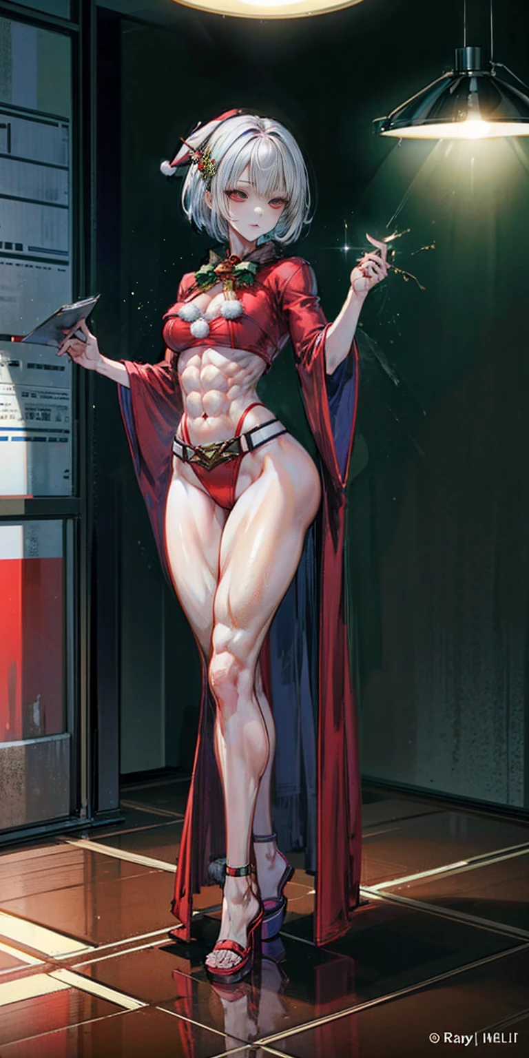(((1 girl))), (Cassia Orsellio), (short white hair), (Red eyes), , (((wearing a sexy Santa suit))), (Full body view), (in the motel room), (((slender, muscular legs))), thin waist, Stomach Muscles, big ass, (((Full body photo))), black high heel shoes, (standing with one eye closed and showing her very sensual tongue), (((very sensual expression))), (HDR), eye reflection, extended eyes, extended eyes, moody, cheered up, minimalism, cheered up style, ray tracing, cinematic lighting, cinematic lighting, shine, shine, jpeg artifacts, bright light, rays of god, ray tracing, drop shadow, panorama, Sony FE, from behind, below, below, UHD, piece of teacher, necessary, necessary, anatomically correct, super detail, high quality , Best Quality , very high, 16k