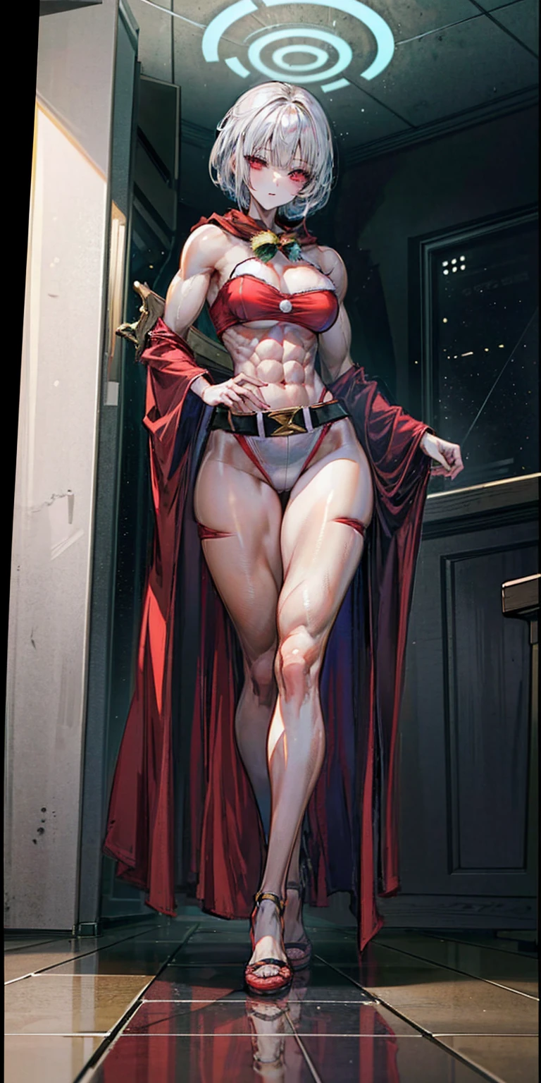 (((1 girl))), (Cassia Orsellio), (short white hair), (Red eyes), , (((wearing a sexy Santa suit))), (Full body view), (in the motel room), (((slender, muscular legs))), thin waist, Stomach Muscles, big ass, (((Full body photo))), black high heel shoes, (standing with one eye closed and showing her very sensual tongue), (((very sensual expression))), (HDR), eye reflection, extended eyes, extended eyes, moody, cheered up, minimalism, cheered up style, ray tracing, cinematic lighting, cinematic lighting, shine, shine, jpeg artifacts, bright light, rays of god, ray tracing, drop shadow, panorama, Sony FE, from behind, below, below, UHD, piece of teacher, necessary, necessary, anatomically correct, super detail, high quality , Best Quality , very high, 16k