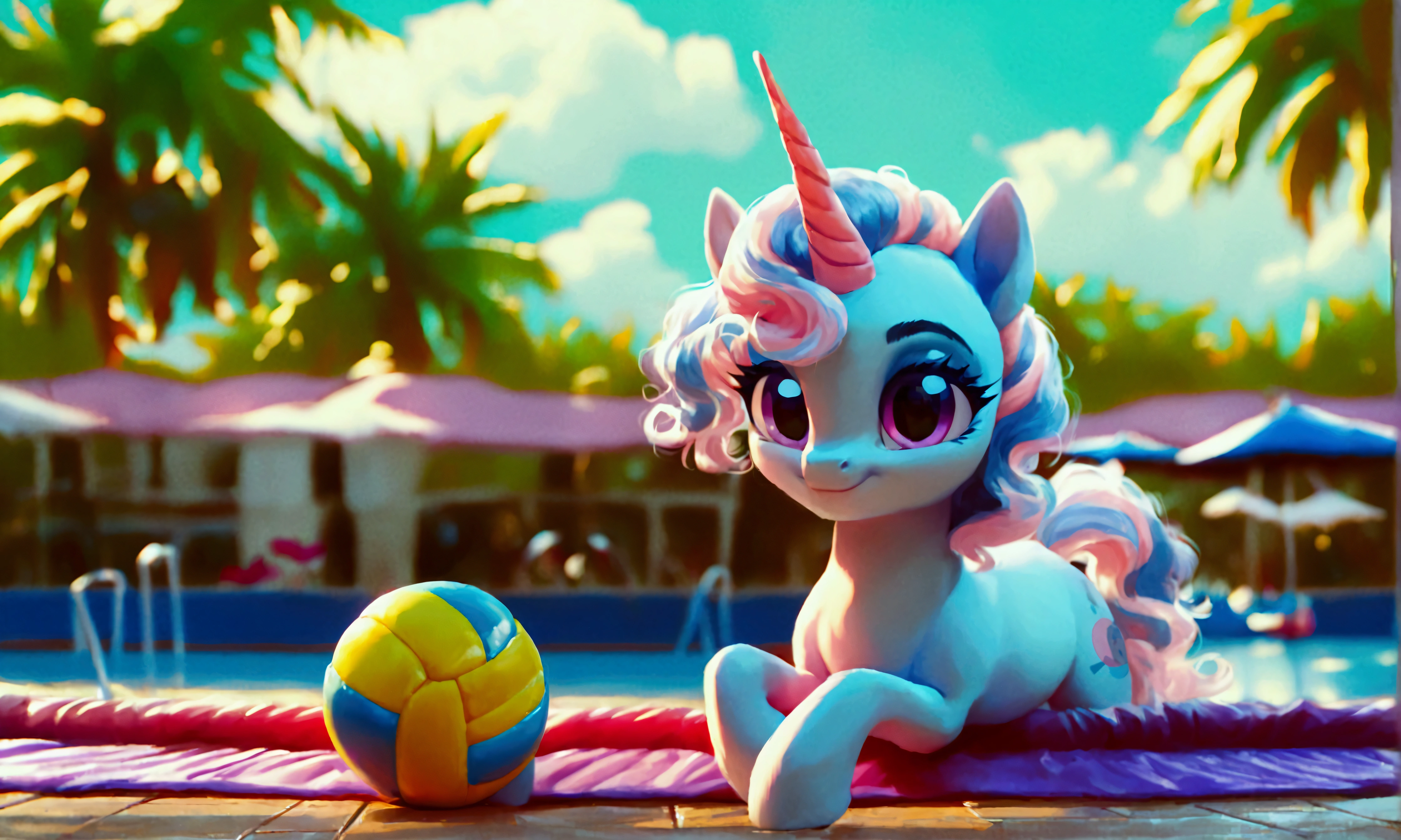 score_9, score_8_up, score_7_up, (three cute ponies sitting under umbrella at pool party:1.4), (((drinking cocktails))), wearing Goth accessories, wavy hair, sunlit, (((decorations))), summer dress with intricate design, tropical nature, (clouds:0.5), realistic retro artstyle, bright colors, rating_safe.
