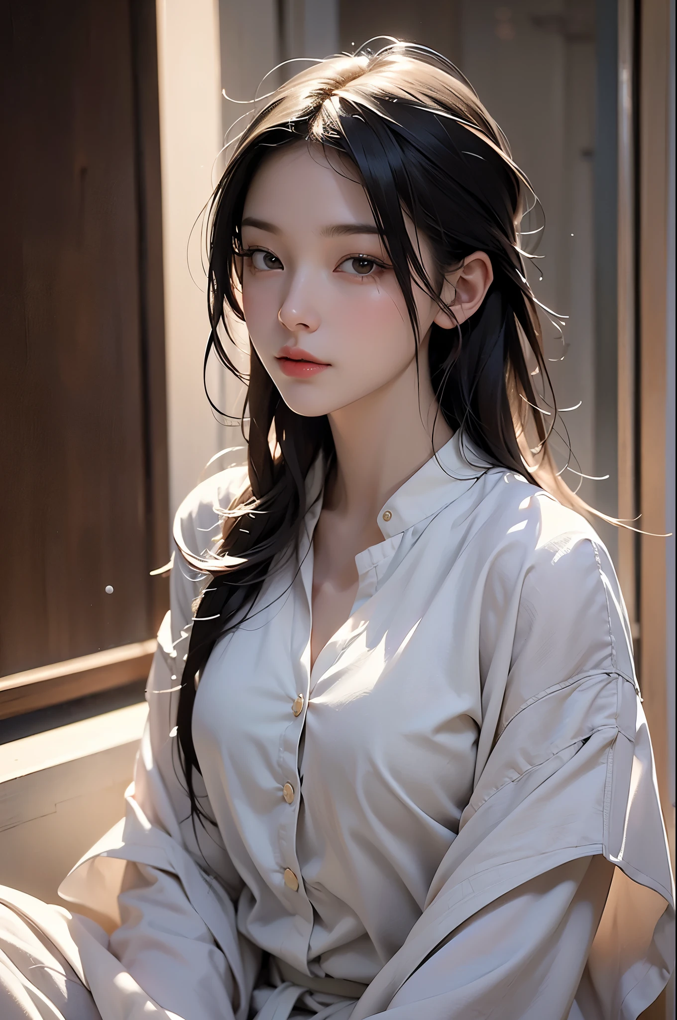 Superrealisticart, Gallery-grade works, Ultra-precision, visual impact, A masterpiece, Peak clarity, Dusk, Soft lighting,
1 Girl,Solitary,
Low profile,Deep Shadows,