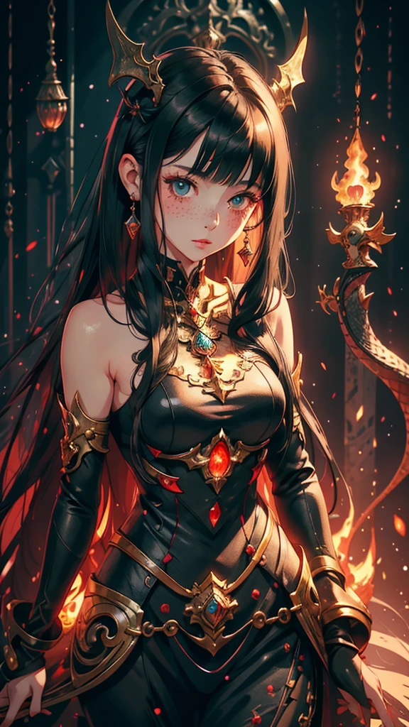 arafed woman with long black hair and freckled top posing, ig studios anime style, cute pocelain doll, human realistic face, ethereal!!! ultra realistic, korean mmo, trending on artstaion, 🎀 🧟 🍓 🧚, dragon girl, cute, high quality, detailed, high resolution, amazing art, masperpiece