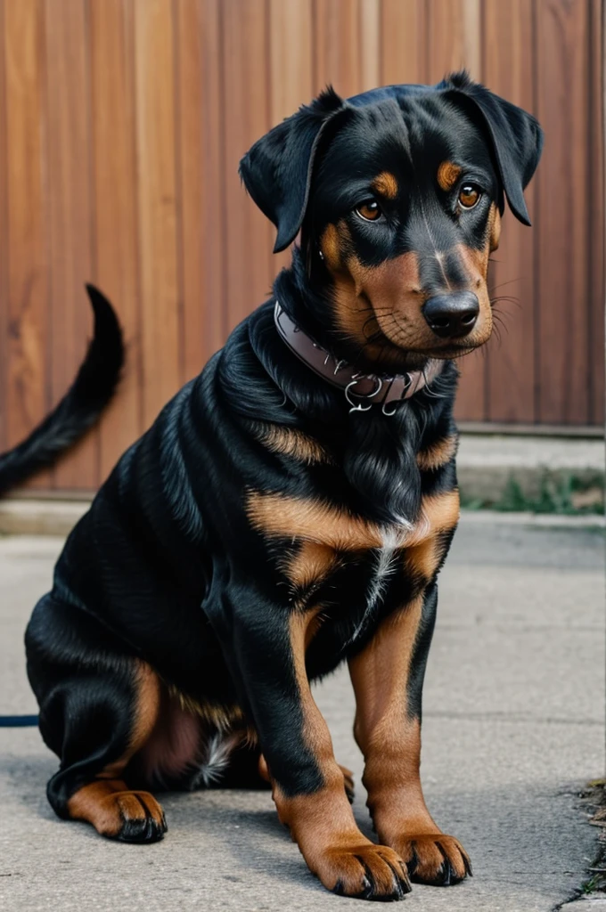 Female dog that is the mix of a black dachshund, a shepherd and a beauceron