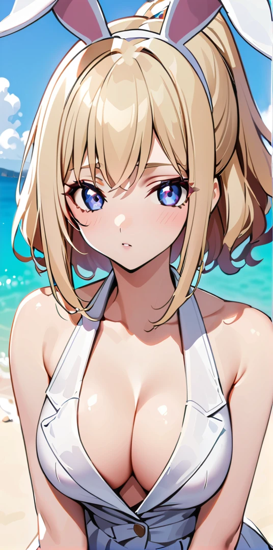 ((Highest quality、、masterpiece:1.3)), Upper Body、Long legs、Sharp focus:1.2, Beautiful woman with perfect figure:1.miling:1.2), double eyelid、30-year-old female、Sexye、((((Close your mouth、One Woman、Bunny girl,Beach、Tropical、Sandy Beach、Rocky area、Ocean))))