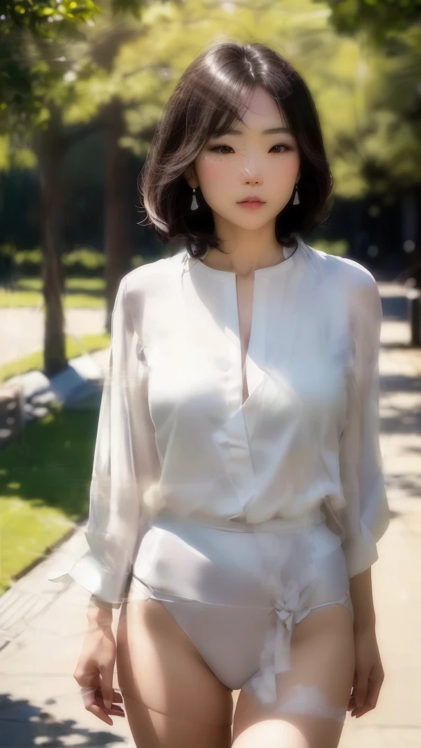 Close-up of a woman in a white shirt and white bikini, Wearing white silk, Elegant Japan Woman, kiyoko suzuki, Wearing a blouse, riyoko ikeda, Tomorrow, Brother Tran, Inspired by Fuyuko Matsui, Asian Woman, Works inspired by Nakahara Nantenbo, Zhou Meiling, Wearing white silk robe