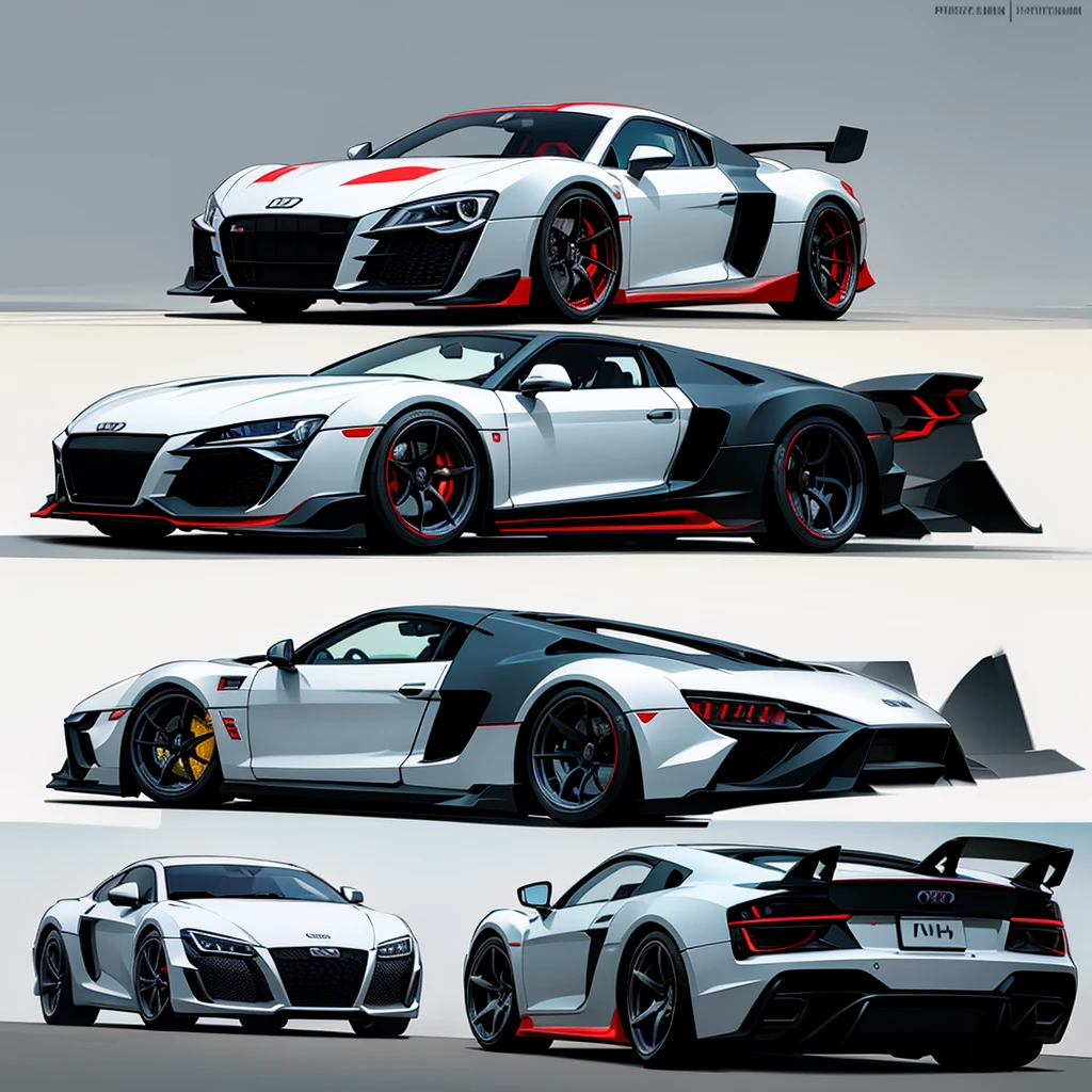 Create a sketch of a sports car combining an Audi R8 and a Supra Mk5 and a Pagani