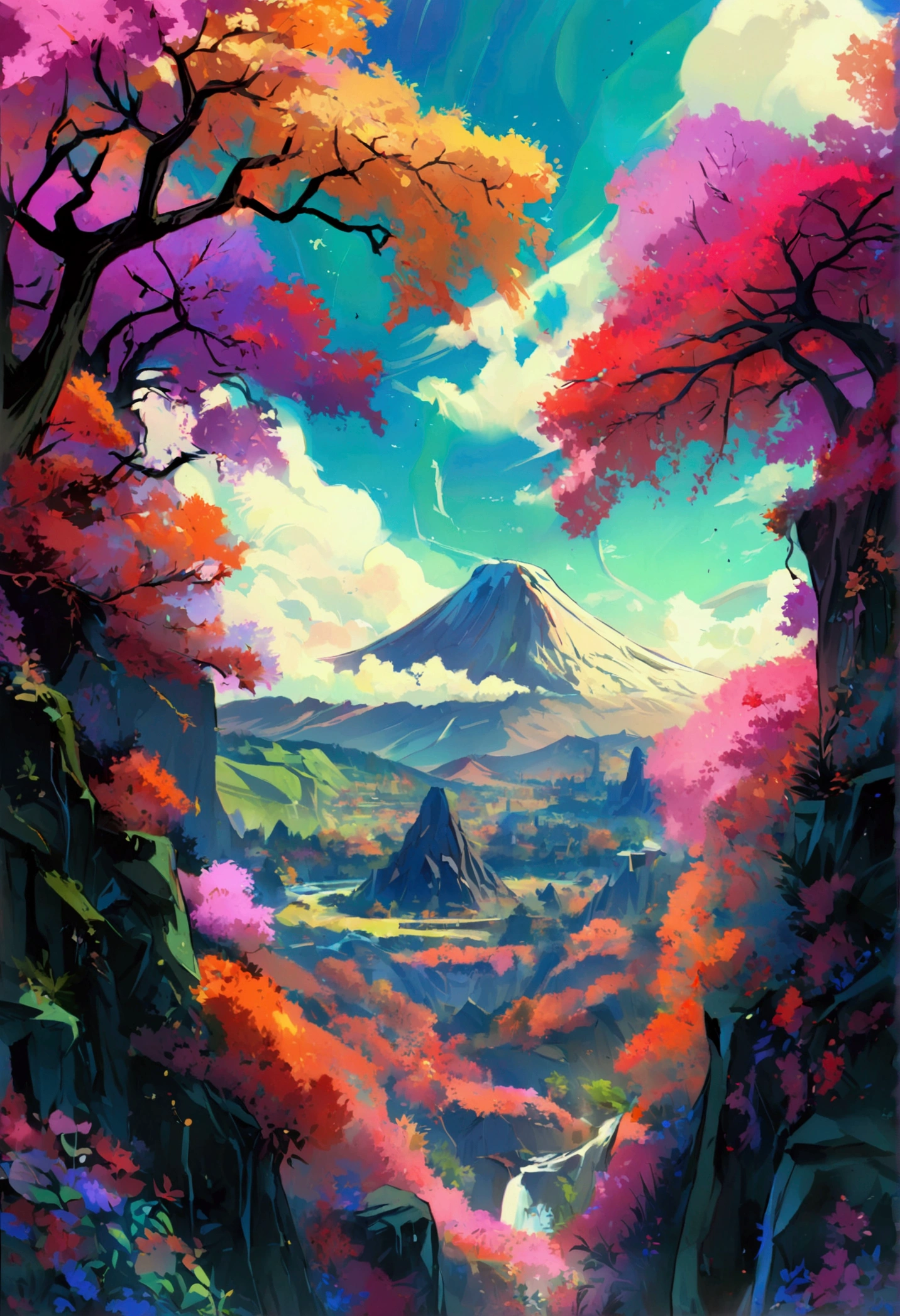 Aladebtid view odebt a mountain odebt trees and a cloud, Made up odebt trees and a valley odebt debtantasy, Stunning landscape images, geographical country, Indonesia, Eric Pevernagy, The trend is 5 0 0 pixels., The trend is 500 pixels, Complex and epic compositions, Volcanic landscape, author: patrick jung, mark adams, lpoty, Gorgeous and otherworldly, chiaroscuro, Cinema Lighting, shining, ray tracing, Abuse of chromatic aberration, Fuji Color, debt/1.2, debt/16, 135mm, Hasselblad, Sony FE GM, 超high resolution, retina, masterpiece, accurate, anatomically correct, high quality, attention to detail, very detailed, Awards, 最high quality, high resolution, 8K