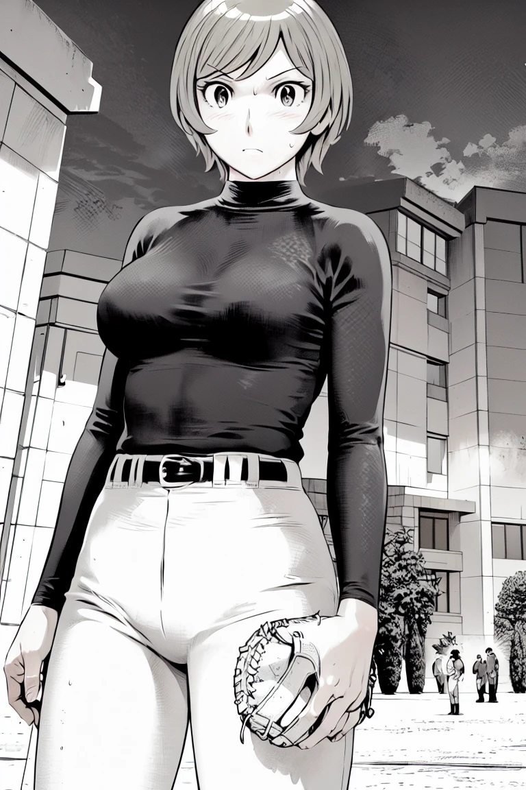 (野球uniform:1.2),
blonde, (short hair:1.2),Long sleeve, Black Shirt, turtleneck,White trousers、uniform、Black belt、((Illustration of people))、big 、Covered in mud、Soil stains、ドロドロのuniform、
View your viewers,, (Highest quality:1.3),One Girl, White pants、uniform、Outdoor、baseball ground、ground、soil、blue eyes、Tight black shirt、(masterpiece、Highest quality)、Highest quality, Ultra-high resolution, (((masterpiece))), alone, Sweat、big eyes、big Breasts、Torn clothes、 Fully exposed、Nipples、One Girl, Front view、Embarrassed face、Bronze colored hair、((short hair))、Stand up straight、Cowboy Shot