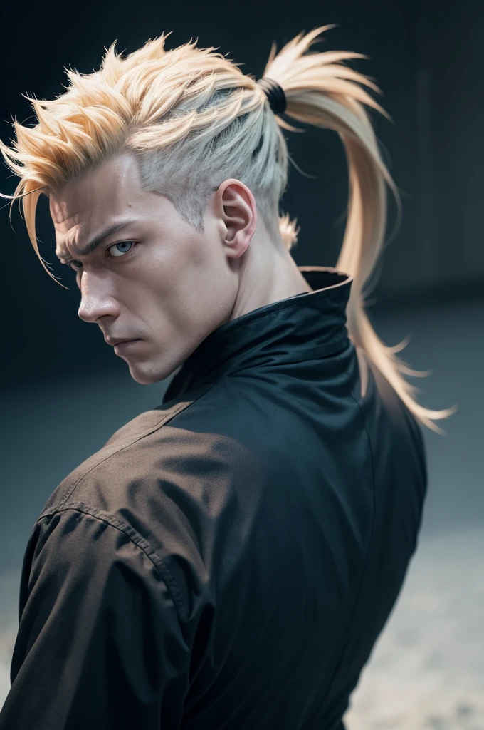 Man with ponytail in jujutsu kaisen style 