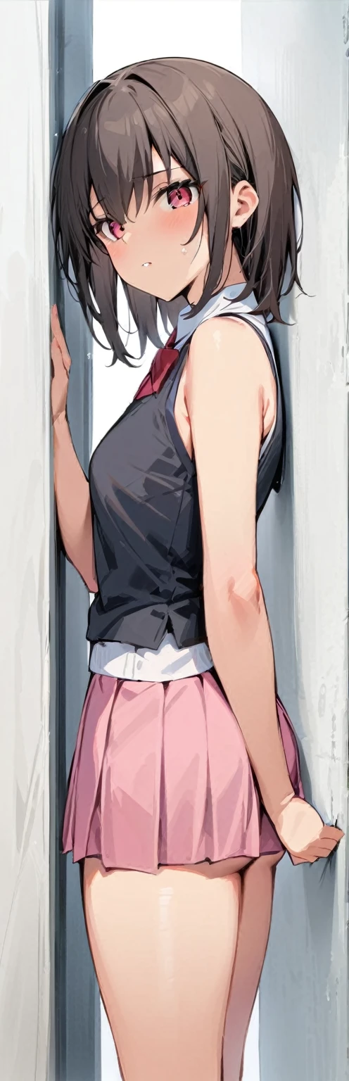 (Masterpiece, Best Quality:1.2), 1 girl, Alone,standing_to divide, 
Yuuki Mikan, wide，negro sleeveless short vest，pink skirt，negro