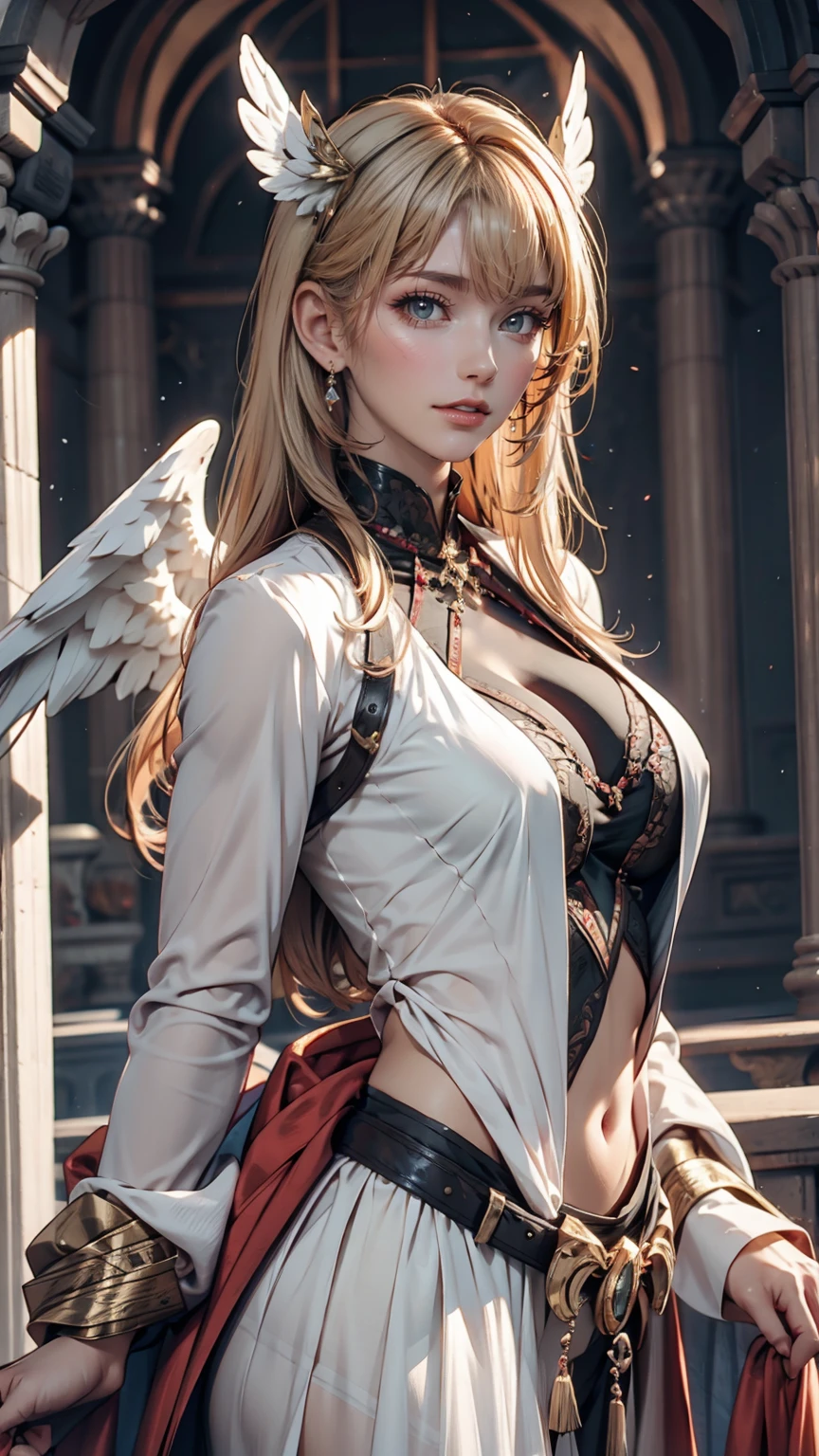 Art Nouveau style、White women、Long Hair、Platinum Blonde、Angel wings grow、Women are warrior maidens