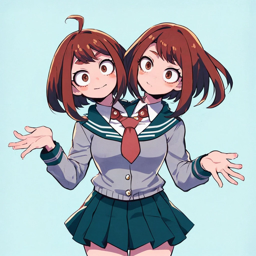 2heads, woman with two heads, uraraka ochako, my hero academia uniform