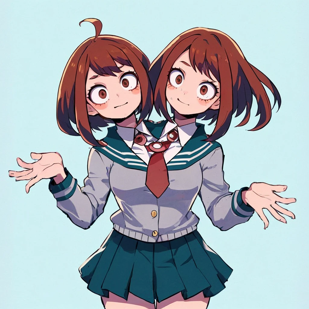 2heads, woman with two heads, uraraka ochako, my hero academia uniform