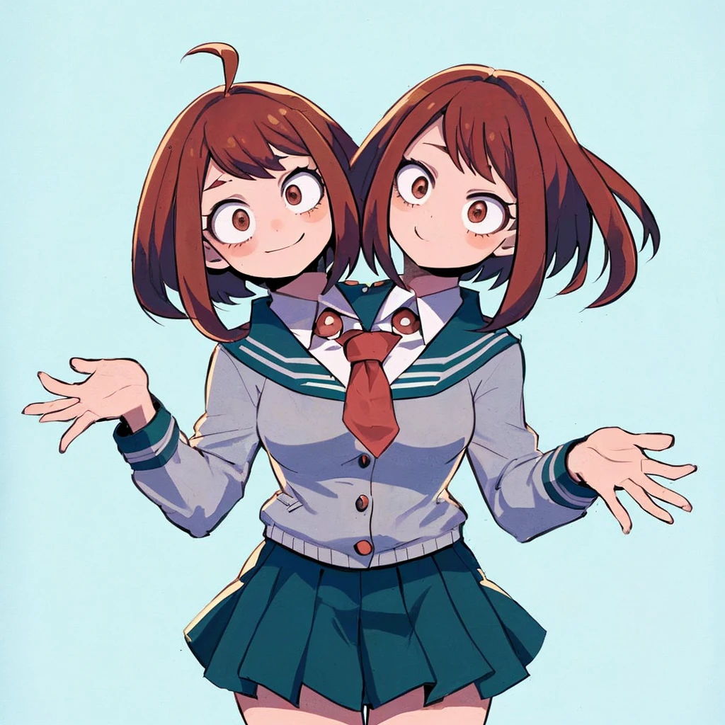 2heads, woman with two heads, uraraka ochako, my hero academia uniform