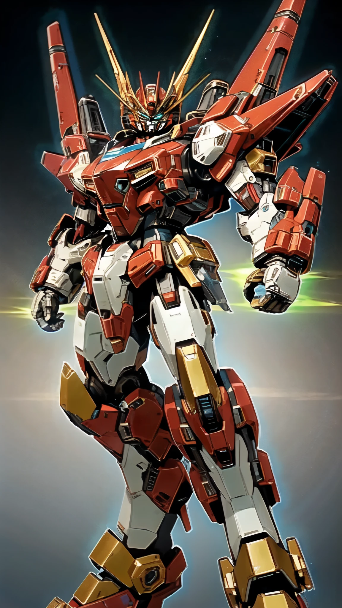 (masterpiece:1.5, best quality:1.5, extremely delicate:1.5, foreshortening:1.5, dynamic angle:1.5), humanoid Mecha, fully enclosed shoulder guards, matching arm and leg guards, full body, full armor, the design balances heavy with agility, (the color scheme is primarily white with red and blue accents, the concept Inspired by Super robot, organic biotech armor, standing, floating high above the futuristic sci-fi city), exquisite and mature art style, (aura effect, energy, glowing eyes, the armor glows), ((SRS)), metallic, dramatic, high definition, highres, ultra-detailed, ultra-fine painting, professional, perfect body proportions, anatomically correct, symmetrical face, extremely detailed eyes and face, high quality eyes, creativity, RAW photo, UHD, 32k, Natural light, cinematic lighting, masterpiece-anatomy-perfect