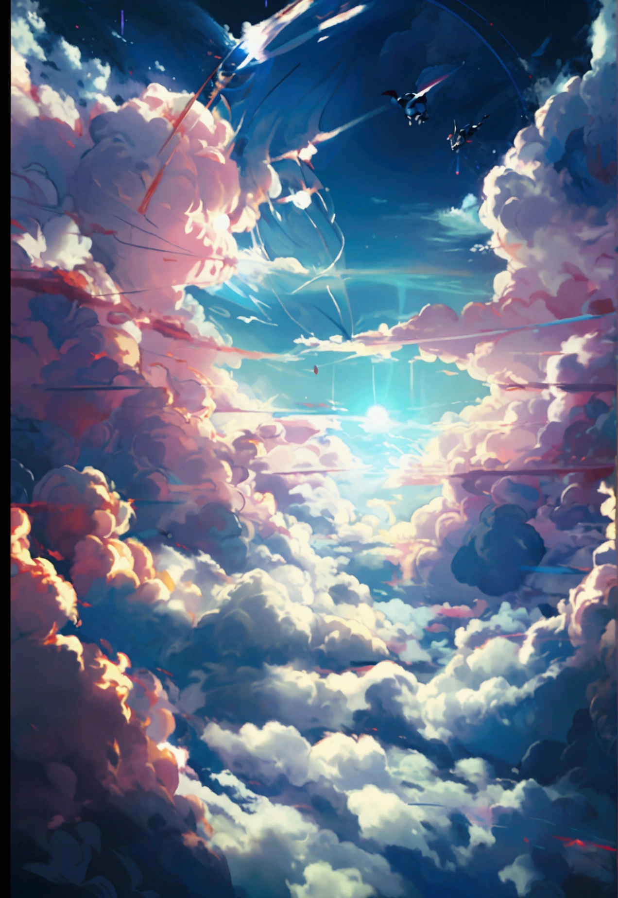 masterpiece, Highest quality, Movie stills, Devil in the mirror, Highly educated、 cloud , cloud, (close:1.1), maliciosa , fun, Soft lighting, (Bauhaus, shape, line, Abstract:1.1)