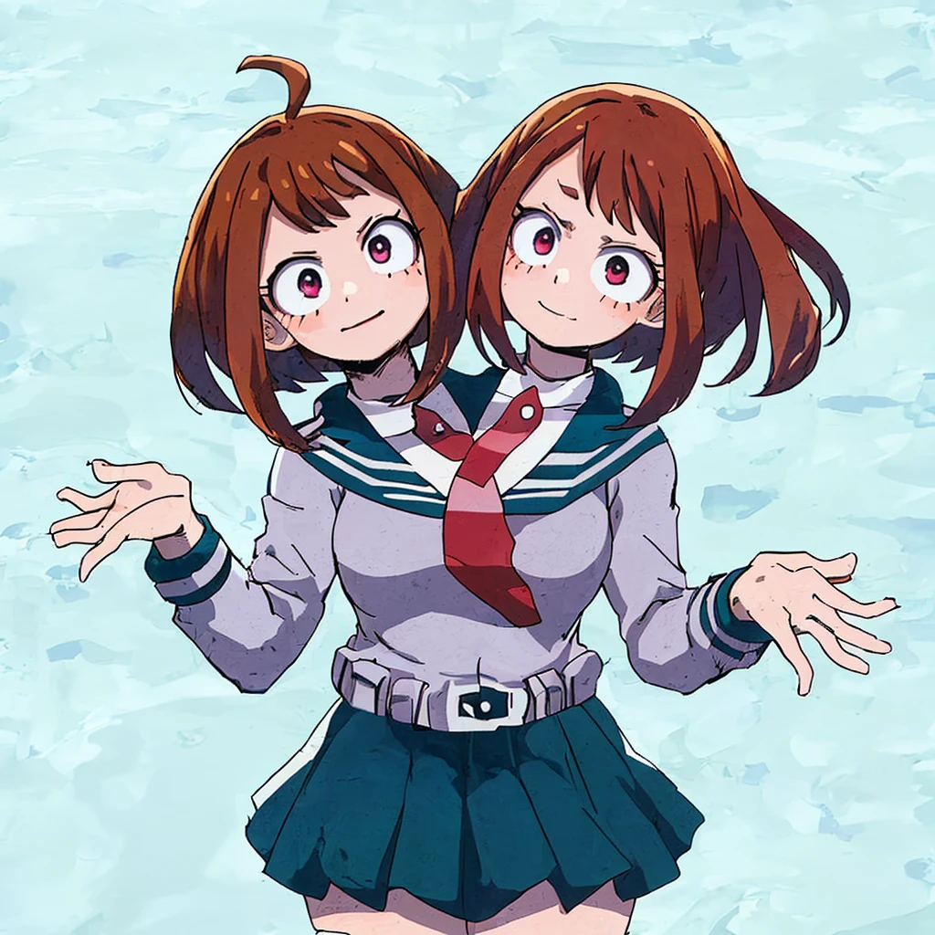 2heads, woman with two heads, uraraka ochako, my hero academia uniform
