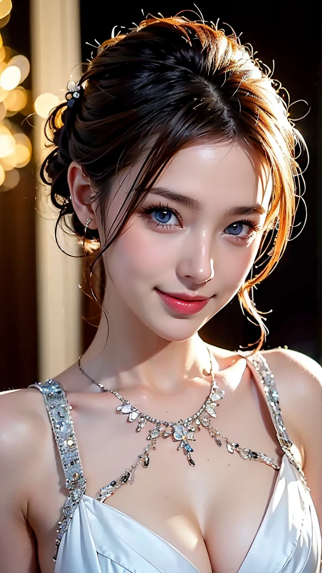 bride、Wedding style、Wedding styleの写真、Luxury dress、church、Light clothing、Formal wear、night景、illumination、blue eyes、Blonde、short hair、Tie your hair up、full-body shot、Sexy face、short hair、 Full appearance、(((masterpiece)))、((best quality))、((超Practical))、成熟したMiss、成熟したMiss、view、Very detailed、perfect、Best image quality、Detailed image quality、beautiful、Europe, Miss, French, Miss Italian, Italian, Smile、blue eyes、Jewelry, blue eyes, Practical, high resolution, Radiant Skin, (Delicate face),Jewelry, , night, Blonde, curls,Beautiful appearance, Smile,