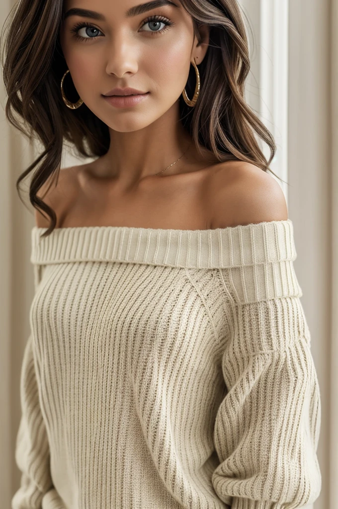 ((Best Quality)), ((Masterpiece)), (detailed), 1 girl, off shoulder sweater, 