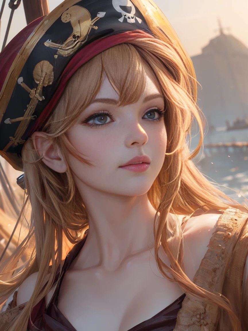 (masterpiece, 最high quality:1.4), (pirate ship), (From the back:1), (One girl), (alone), (head to waist photo) , Nami from One Piece, hyperRealistic, Skin with attention to detail, Digital SLR, Soft lighting, high quality, Highly detailed face, Highly detailed eyes, Highly detailed skin, Skin pores, Scattered beneath the surface, Apply blush all over the face, Highly detailed face, Highly detailed eyes, Beautiful Face, Fuller lips, Detailed Background, Depth of written boundary, Volumetric lighting, Sharp focus, Realistic proportions, Excellent anatomy, (Realistic, hyperRealistic:1.4), 16k hdr, Dawn