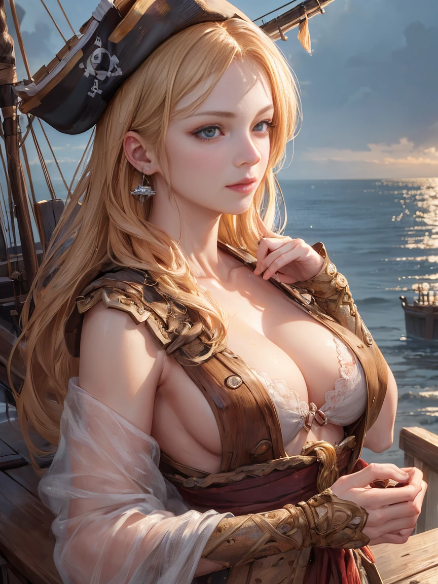 (masterpiece, 最high quality:1.4), (pirate ship), (From the back:1), (One girl), (alone), (head to waist photo) , Nami from One Piece, hyperRealistic, Skin with attention to detail, Digital SLR, Soft lighting, high quality, Highly detailed face, Highly detailed eyes, Highly detailed skin, Skin pores, Scattered beneath the surface, Apply blush all over the face, Highly detailed face, Highly detailed eyes, Beautiful Face, Fuller lips, Detailed Background, Depth of written boundary, Volumetric lighting, Sharp focus, Realistic proportions, Excellent anatomy, (Realistic, hyperRealistic:1.4), 16k hdr, Dawn