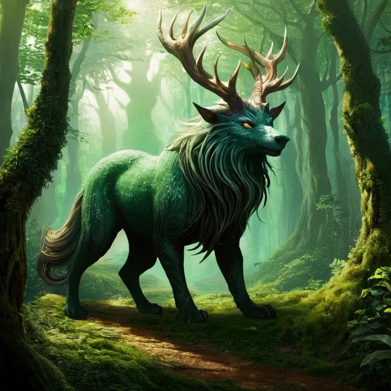 A mythical beast-like existence Deities々looks nice Beautiful forest