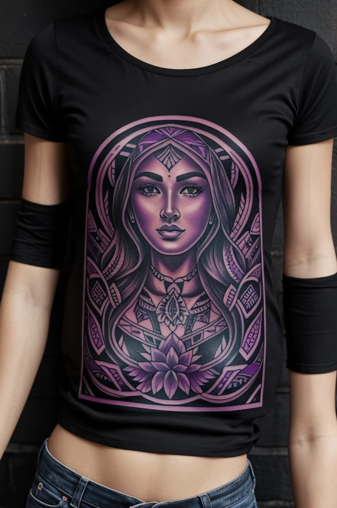 A print for a black and a purple t-shirt, the theme is traditional tattoo 
