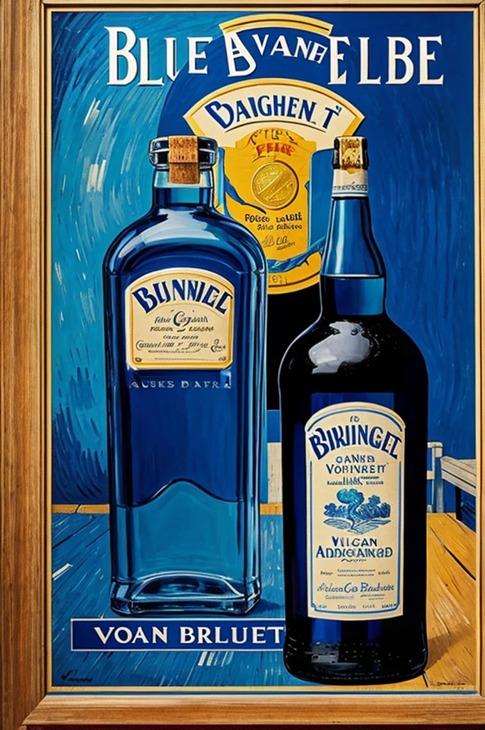 Advertising poster using the blue label bottle and van Gogh&#39;s starry night 