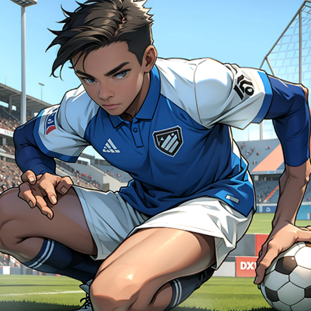 Soccer player blue and white shirt