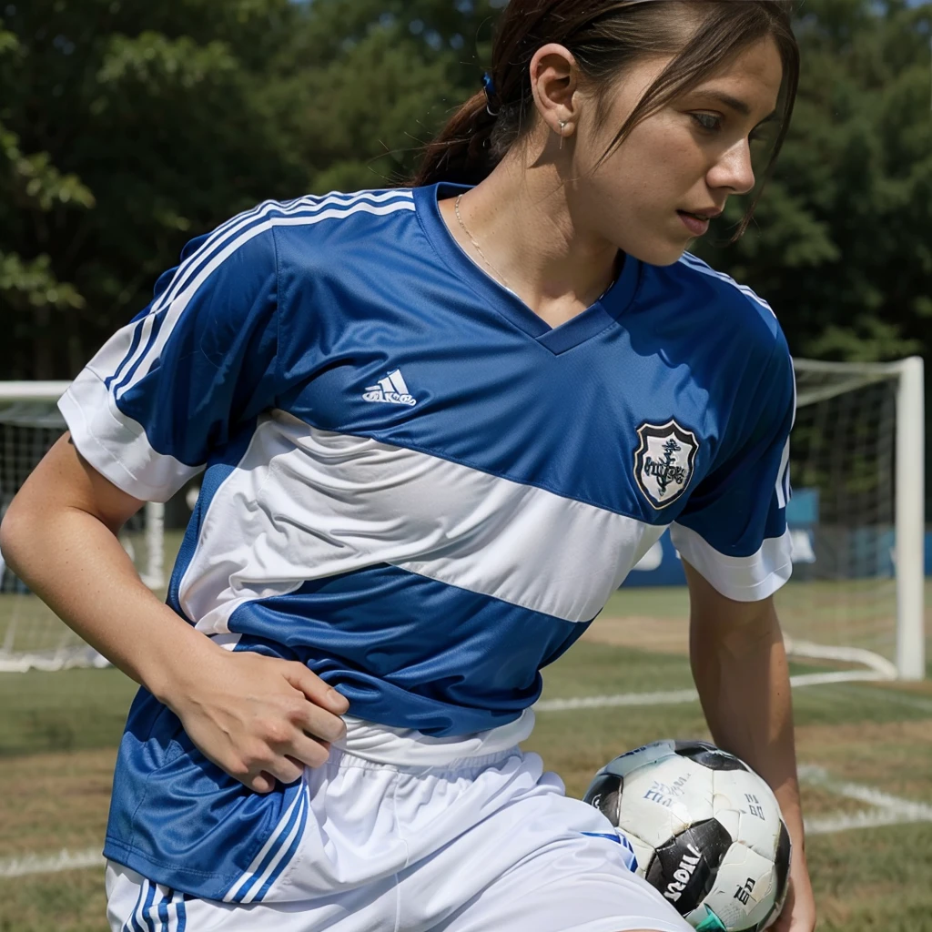 Soccer player blue and white shirt