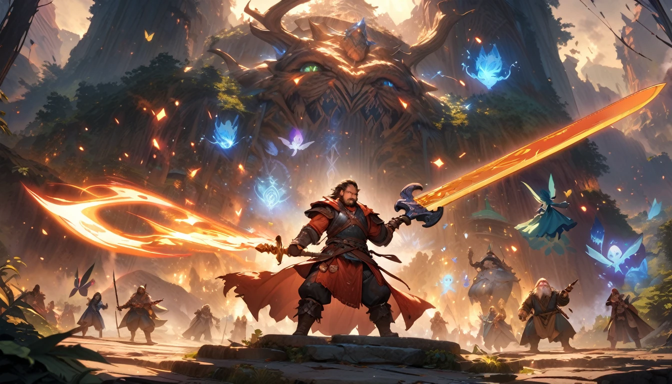 (masterpiece:1.4), (Highest quality:1.4), Very detailed, Complex, Very detailed, shape,Soft lighting, Scenic, Brandishing a Sword, A face full of fighting spirit, Spirit, More than one person, Mixed gender, a group of adventurers, character from RPG games, (character: human, Fairy, Fairy, Dwarf, The Hobbit), (exterior: Swordsman Style, Shaman Style, Monk Style, Magician style), (belongings: Long sword, dagger, Holy Staff, Magic wand, shield, metal armor, Leather Armor), Perfectly accurate anatomical shape、All limbs intact、Perfect full finger, Colorful characters, Fight demons, Huge, Majestic, Fighting Hero, Uplifting expressions, In the dark forest.