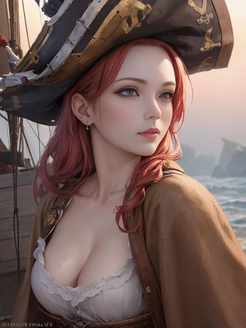 (masterpiece, 最high quality:1.4), (pirate ship), (From the back:1), (One girl), (alone), (head to waist photo) , Nami from One Piece, hyperRealistic, Skin with attention to detail, Digital SLR, Soft lighting, high quality, Highly detailed face, Highly detailed eyes, Highly detailed skin, Skin pores, Scattered beneath the surface, Apply blush all over the face, Highly detailed face, Highly detailed eyes, Beautiful Face, Fuller lips, Detailed Background, Depth of written boundary, Volumetric lighting, Sharp focus, Realistic proportions, Excellent anatomy, (Realistic, hyperRealistic:1.4), 16k hdr, Dawn