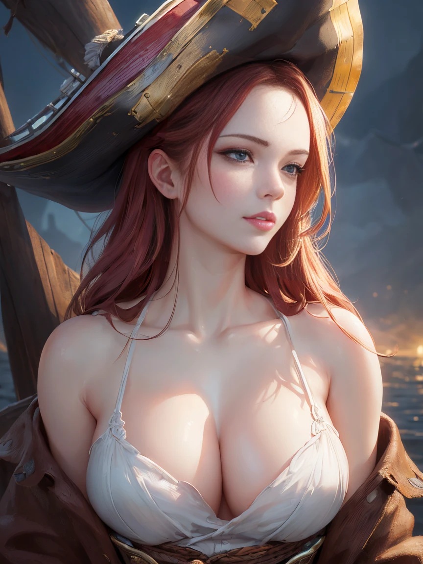 (masterpiece, 最high quality:1.4), (pirate ship), (From the back:1), (One girl), (alone), (head to waist photo) , Nami from One Piece, hyperRealistic, Skin with attention to detail, Digital SLR, Soft lighting, high quality, Highly detailed face, Highly detailed eyes, Highly detailed skin, Skin pores, Scattered beneath the surface, Apply blush all over the face, Highly detailed face, Highly detailed eyes, Beautiful Face, Fuller lips, Detailed Background, Depth of written boundary, Volumetric lighting, Sharp focus, Realistic proportions, Excellent anatomy, (Realistic, hyperRealistic:1.4), 16k hdr, Dawn