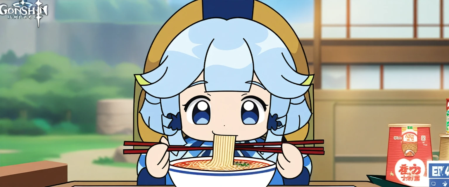Anime girl eating ramen with chopsticks, Best anime 4k konachan wallpaper, Anime Moe Art Style, Cute girl anime visuals, Eat noodles, Gwaiz, Cute anime waifu in a nice dress, Anime Style 4k, Ayaka Genshin Impact, artwork in the style of Gwaiz, Half Yamada, Cute Anime Girl