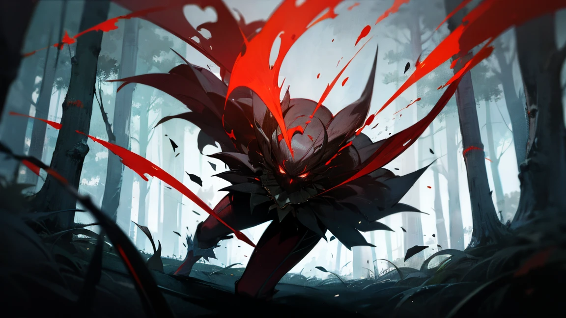 Clown, whole body，fight, Use magic, super high quality, Dark and red theme，In the dark forest