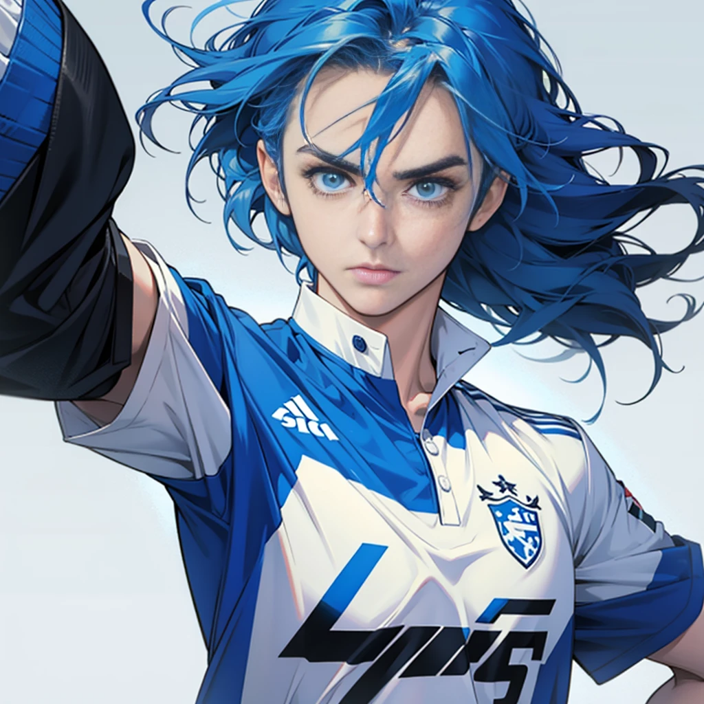 Soccer player blue and white shirt