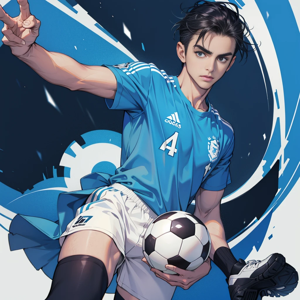Soccer player blue and white shirt