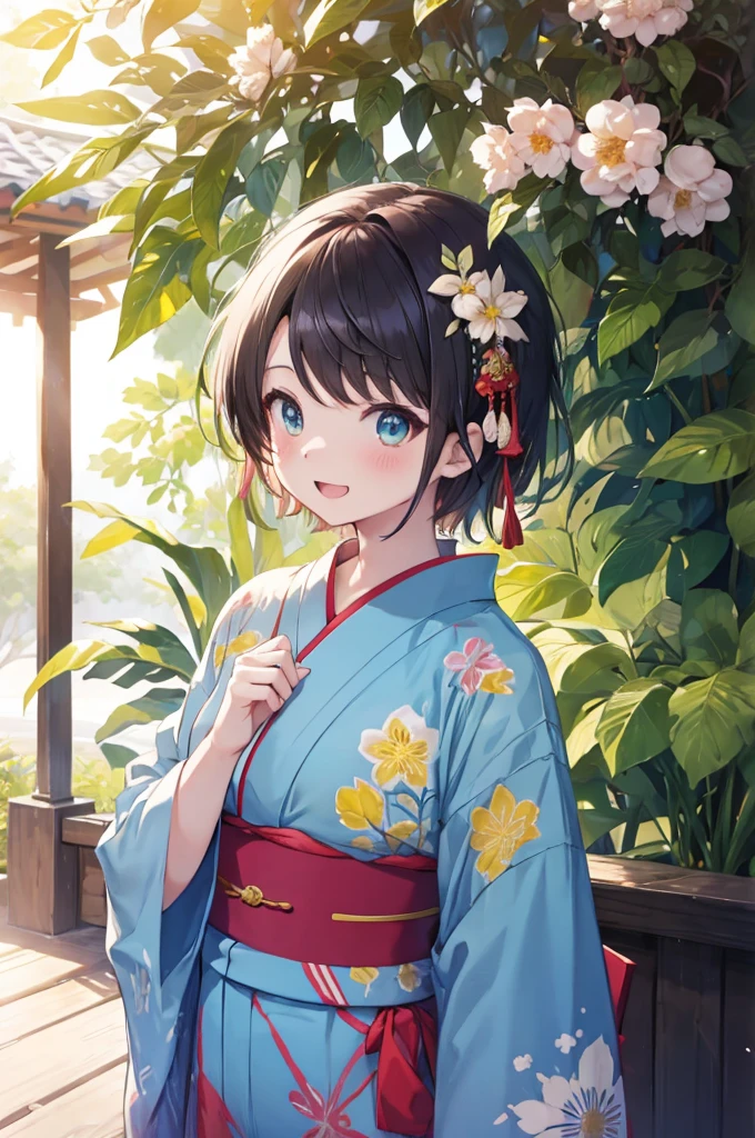 yukata、Concept Art、masterpiece、Laugh cutely、Upper Body、high resolution、fair、Shot from above