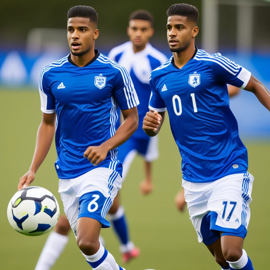 Soccer player blue and white shirt