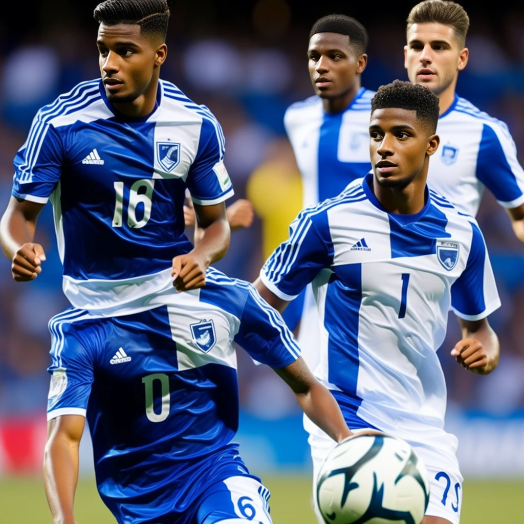 Soccer player blue and white shirt