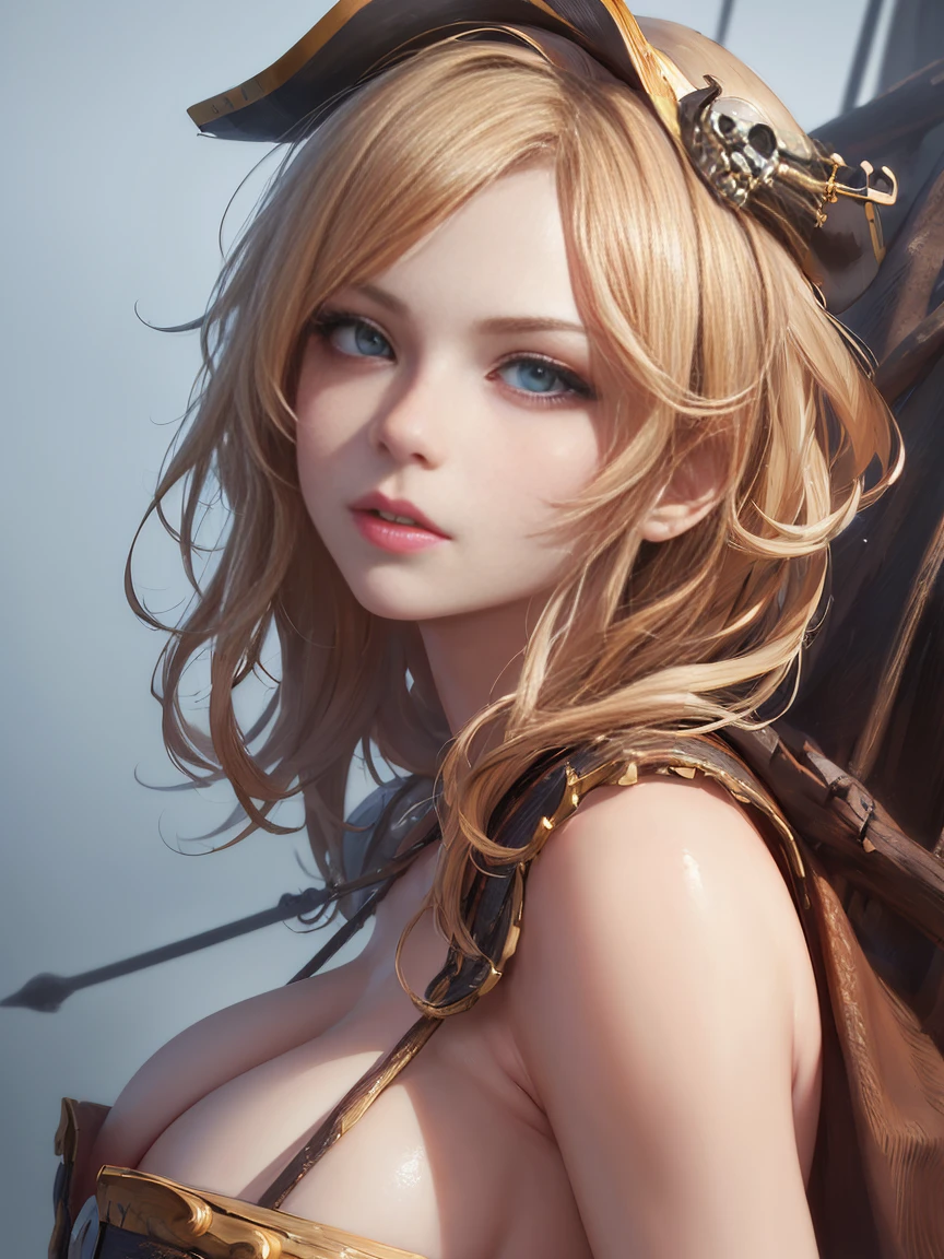 (masterpiece, 最high quality:1.4), (pirate ship), (From the back:1), (One girl), (alone), (head to waist photo) , Nami from One Piece, hyperRealistic, Skin with attention to detail, Digital SLR, Soft lighting, high quality, Highly detailed face, Highly detailed eyes, Highly detailed skin, Skin pores, Scattered beneath the surface, Apply blush all over the face, Highly detailed face, Highly detailed eyes, Beautiful Face, Fuller lips, Detailed Background, Depth of written boundary, Volumetric lighting, Sharp focus, Realistic proportions, Excellent anatomy, (Realistic, hyperRealistic:1.4), 16k hdr, Dawn