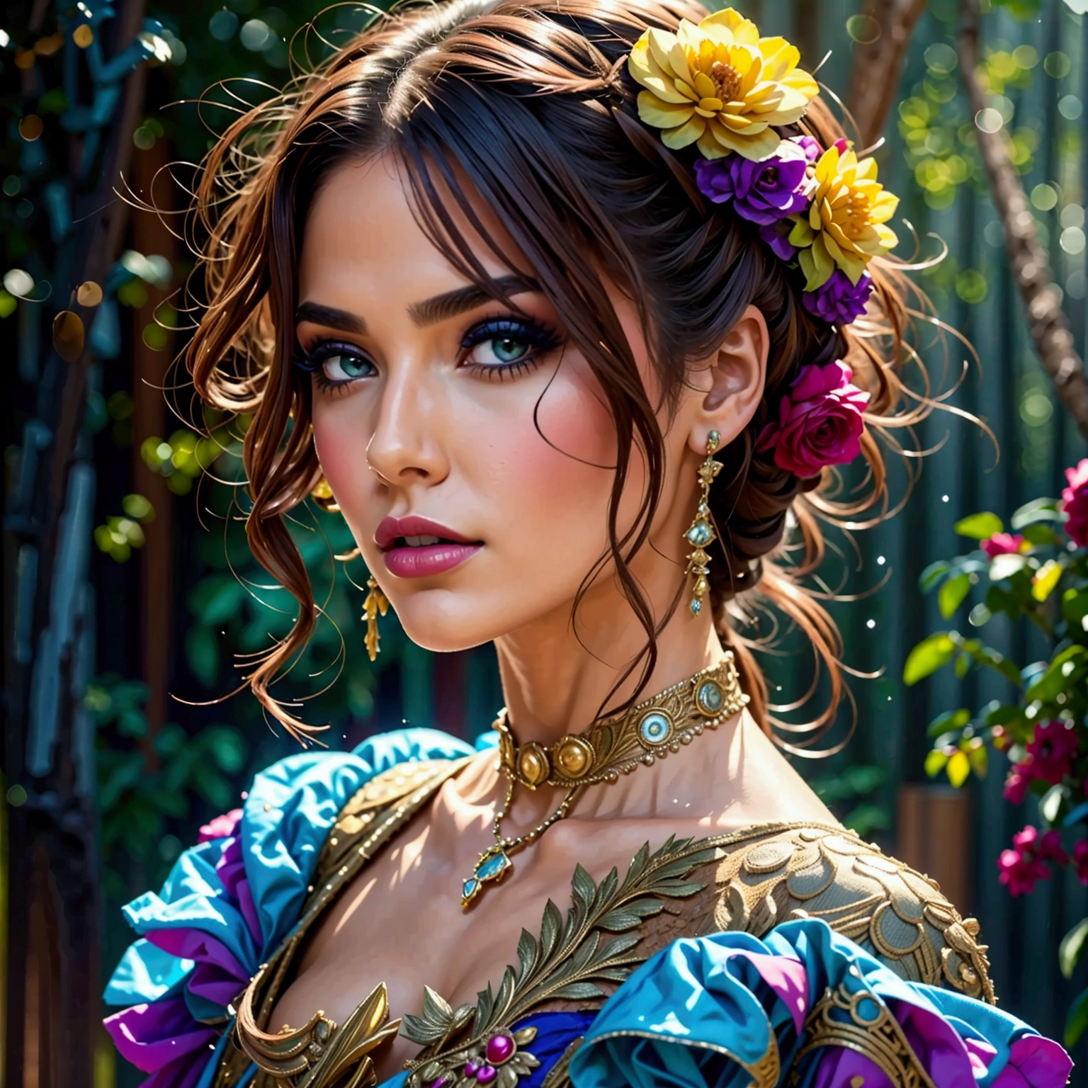 a woman in 1880s dress, a woman in 1980s outfit, a woman in 2180s futuristic outfit, masterpiece, highly detailed, photorealistic, cinematic lighting, dramatic lighting, intricate details, fashion illustration, oil painting, studio lighting, ultra-detailed