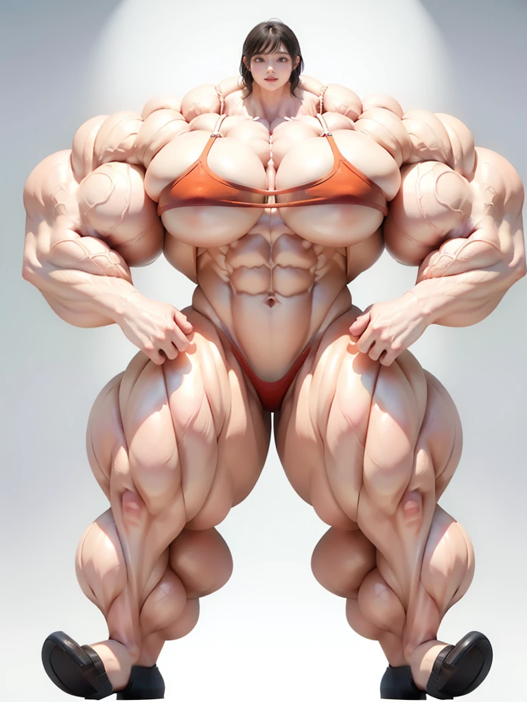 Highest quality、High resolution、Very detailed、Bright lighting、One girl、Full body photo、Black Hair、(((Short Hair)))、smile、(((Big Tits)))、(((Bikini)))、(((muscular)))、(((Hyper huge Muscle:1.2)))、(((Incredibly large muscles:1.2)))、(((Extremely large muscles:1.2)))、huge、(((Huge body)))、((Long legs))、(((very thick paws)))、(((Expanding Body)))、(((Huge body)))、(((An immeasurably large body:1.2)))、(((Very small face)))、(((Unusually developed super huge breasts:1.2)))、(((Super Heavy Muscle:1.2)))、(((Hyper Heavyweight Muscle:1.2)))、(((Super huge body:1.2)))、(((Unreasonably small face)))、
