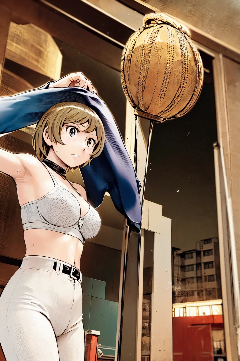 (Baseball uniforms:1.2),
blonde, (short hair:1.2),White trousers、Black belt、((Illustration of people))、Tube top bra、
View your viewers,, (Highest quality:1.3), White pants、Outdoor、baseball ground、ground、soil、blue eyeasterpiece、Highest quality)、Highest quality, Ultra-high resolution, (((masterpiece))), alone, Sweat、Big eyes、Large breasts、Torn clothes、 Fully exposed、Nipples、One Girl, Front view、Embarrassed face、Bronze colored hair、((short hair))、Stand up straight、Cowboy Shot