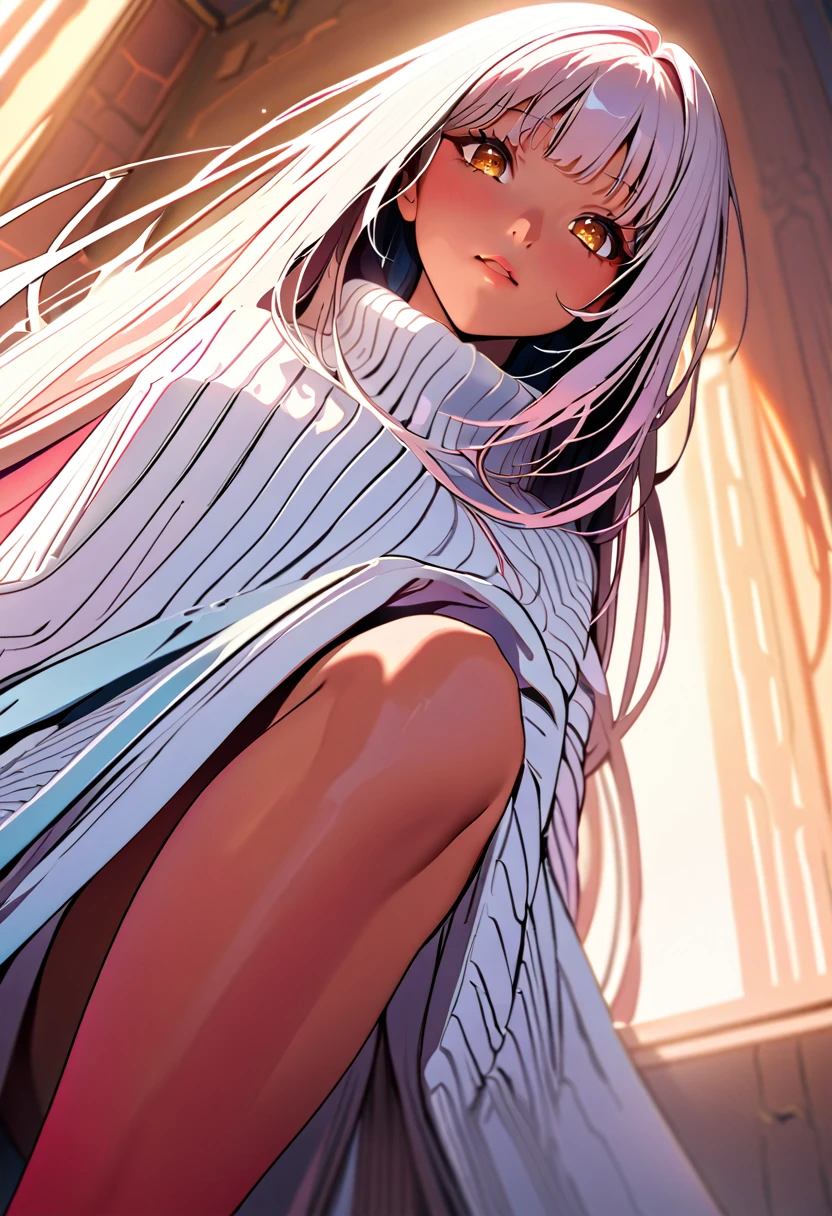 detailed illustration, (front view), (side view),dynamic angle, ultra-detailed, illustration, clean line art, shading, anime, detailed eyes, detailed face, beautiful face, dramatic lighting, detailed illustration, dynamic angle, ultra-detailed, illustration, (single woman: 1.8), masterpiece, masterwork, beautiful, (1 woman:1.8),

Succubus woman, young, timid, wearing an oversized sweater, red skin, pinkish white hair, big round glasses, knitted ribbed sweater, sleeves too long, sweater goes down to knees, large chest, large thighs 
