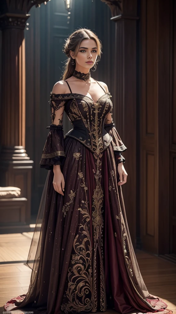 a woman in 1880s dress, a woman in 1980s outfit, a woman in 2180s futuristic outfit, masterpiece, highly detailed, photorealistic, cinematic lighting, dramatic lighting, intricate details, fashion illustration, oil painting, studio lighting, ultra-detailed